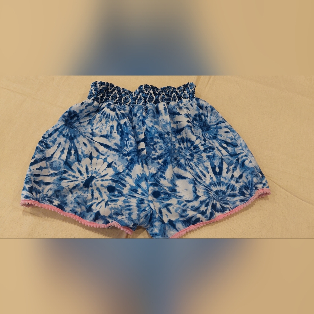Japna High Waist Blue Tie-Dye Shorts with Pink Trim - Picture 4 of 4